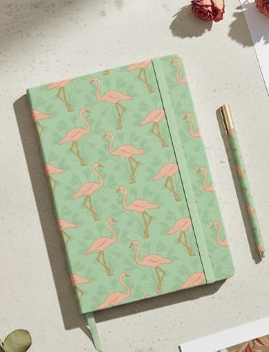 Notebook design with flamingo pattern